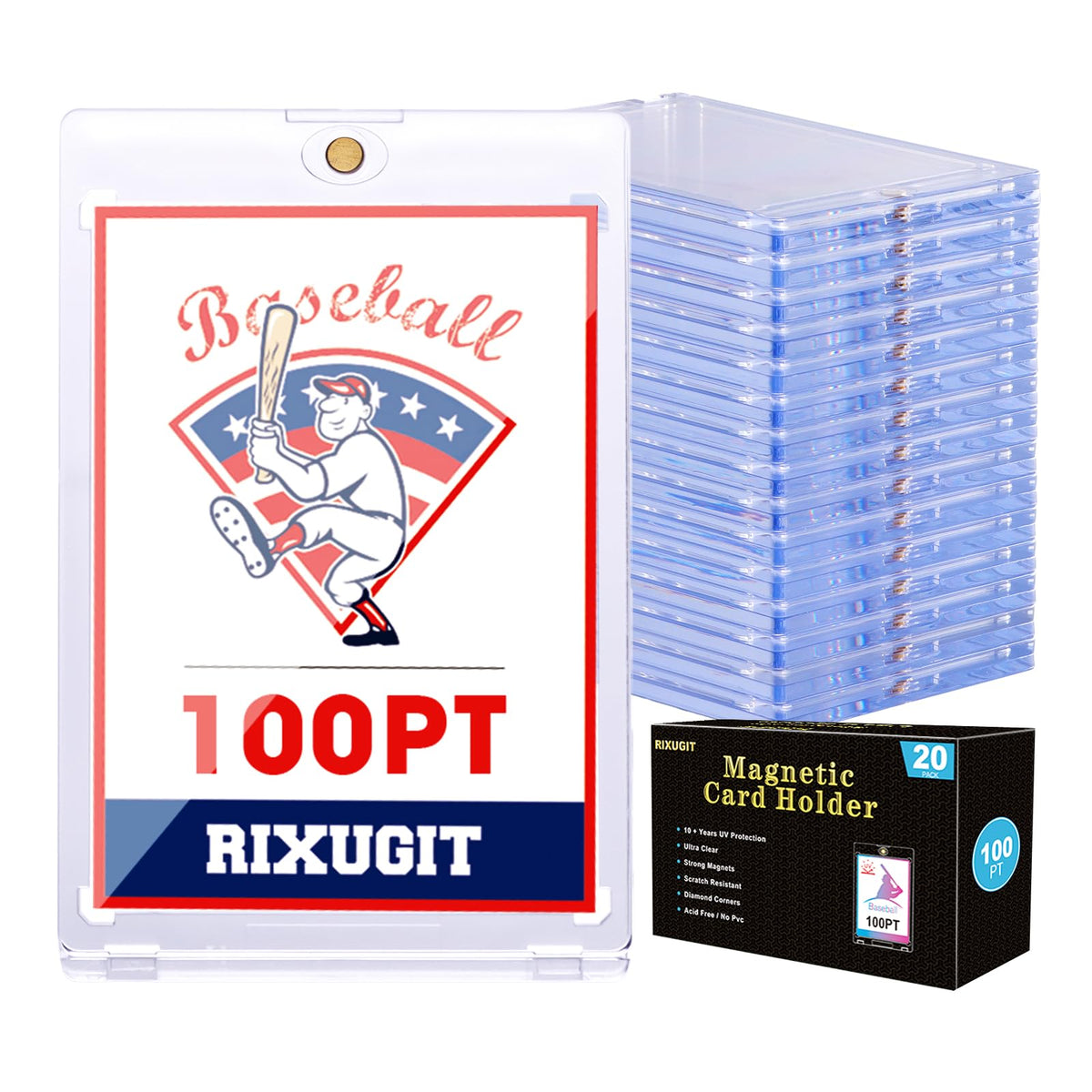 20-Pack 100pt Magnetic Card Holder, One Touch Card Holder for Trading Cards