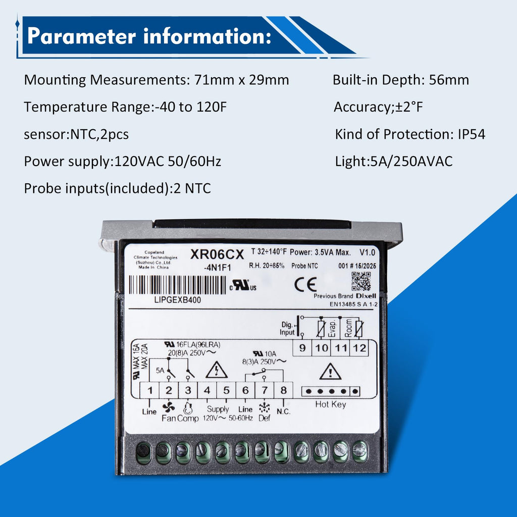 for Dixell XR06CX-4N1F1 Temperature Controller with 2 NTC Sensor Probe