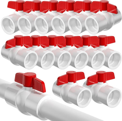 16PCS 3/4" PVC Ball Valve,SCH40 Slip PVC Water Pipe Valve with Easy Turn Red T-Handle, Shut-Off Ball Valve Socket for Water Project, Swimming Pool, Sewage Pump, Outdoor Plumbing & Irrigation System
