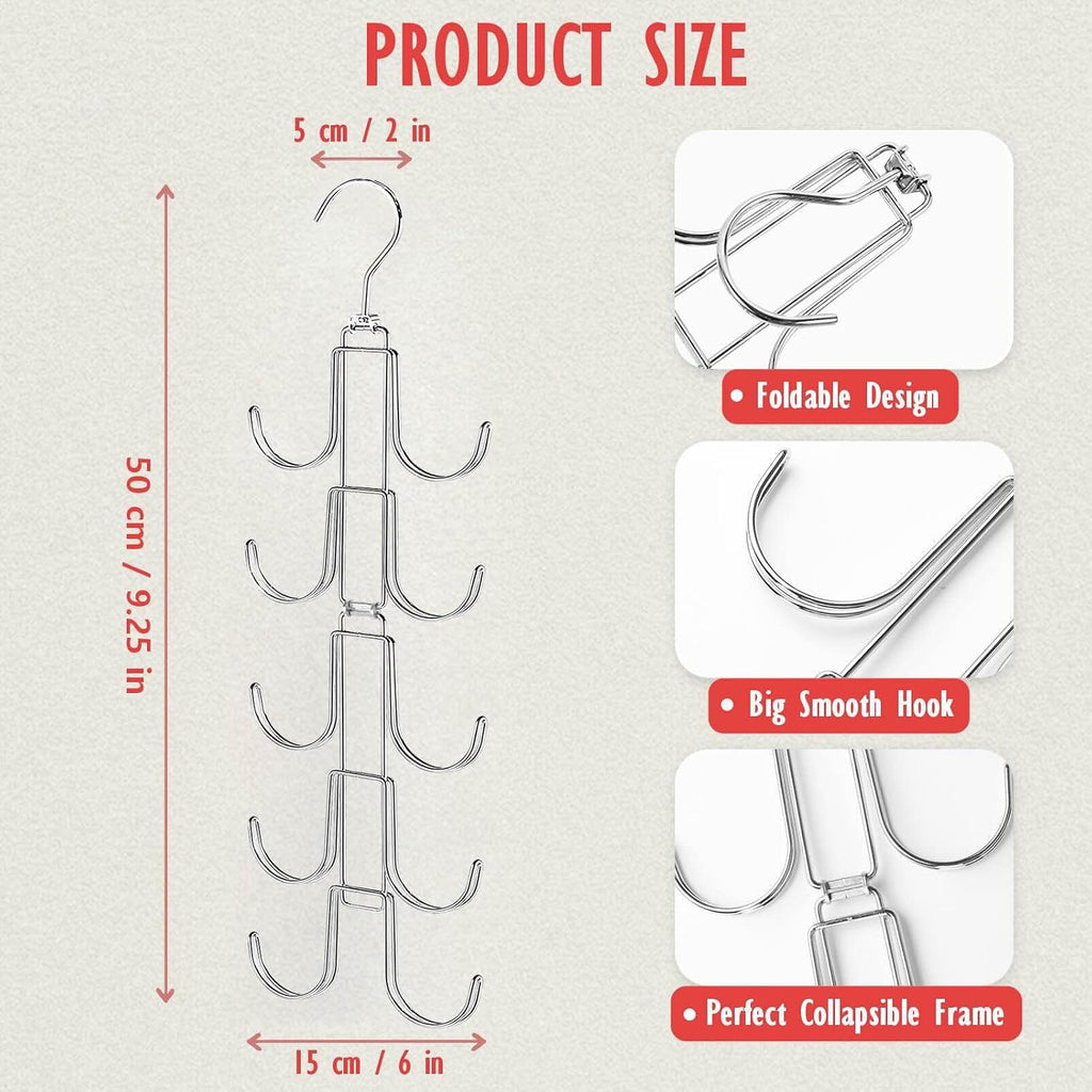 Tank Top Hanger: Collapsible Metal Bra Organizer for Closet with 10 Large Hooks - Holds Up to 40 Garments - Rotatable