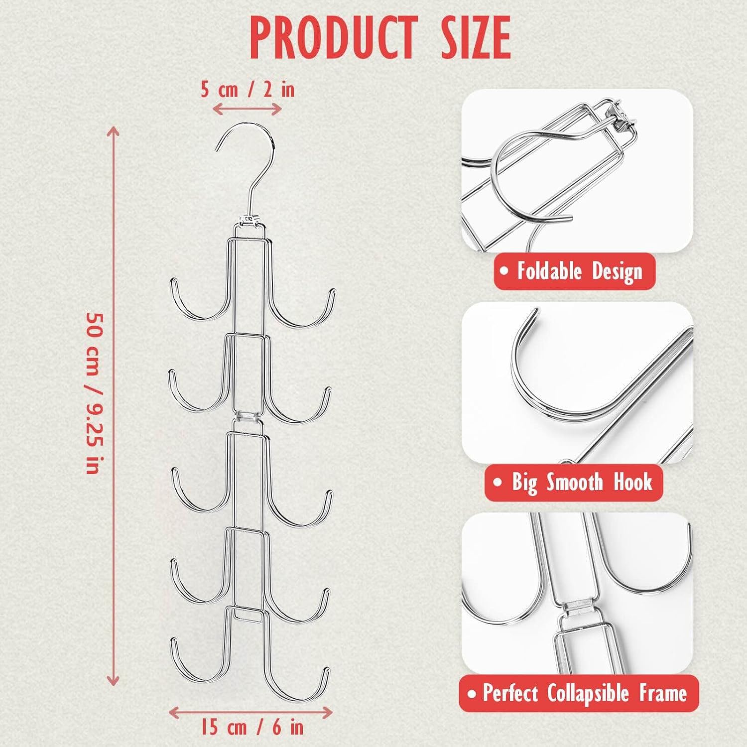 Tank Top Hanger: Collapsible Metal Bra Organizer for Closet with 10 Large Hooks - Holds Up to 40 Garments - Rotatable