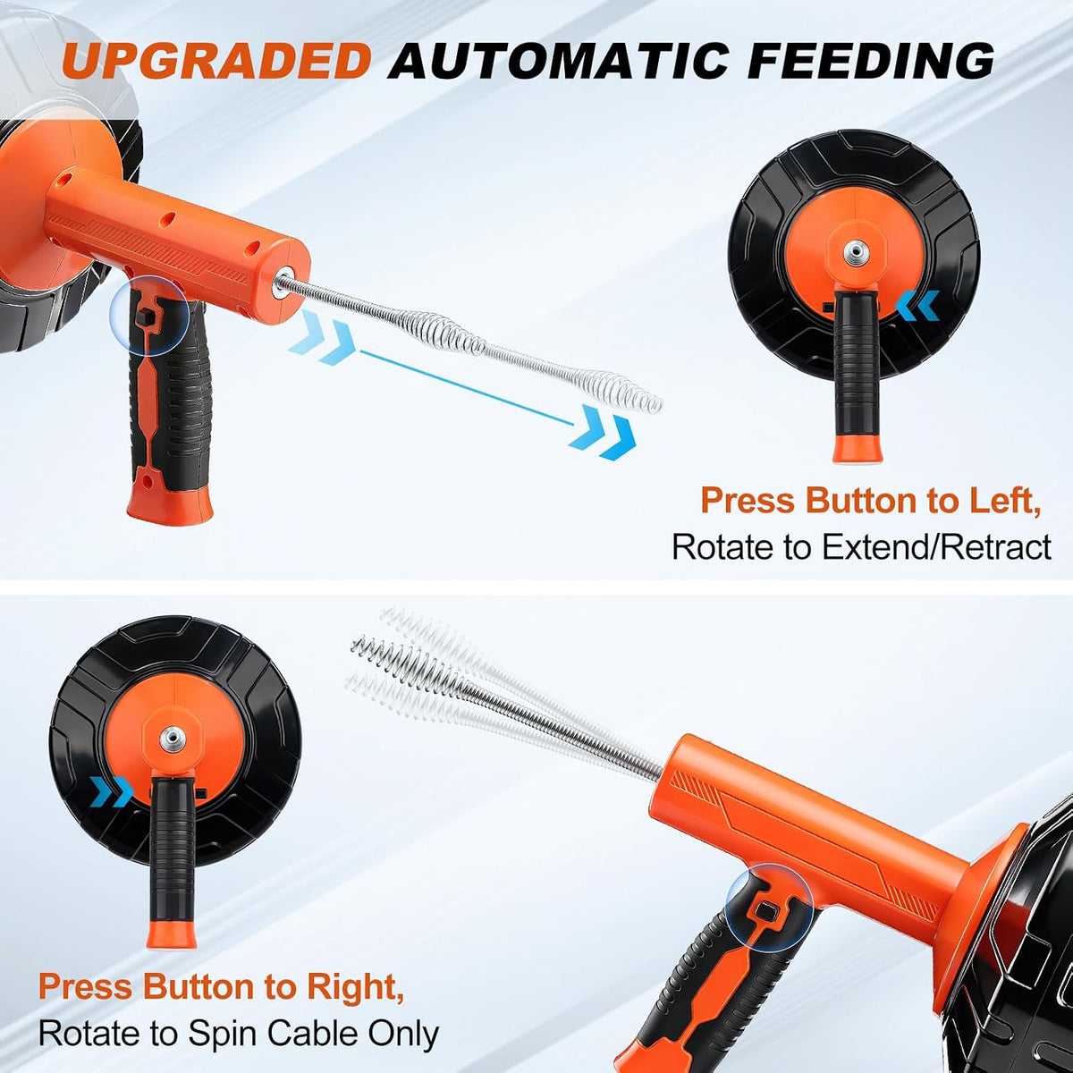 Auto-Feed Drain Snake Auger 25 ft with Drill Adapter | Plumbing Snake Drain Hair Removal Tool, Drain Auger Snake Hair