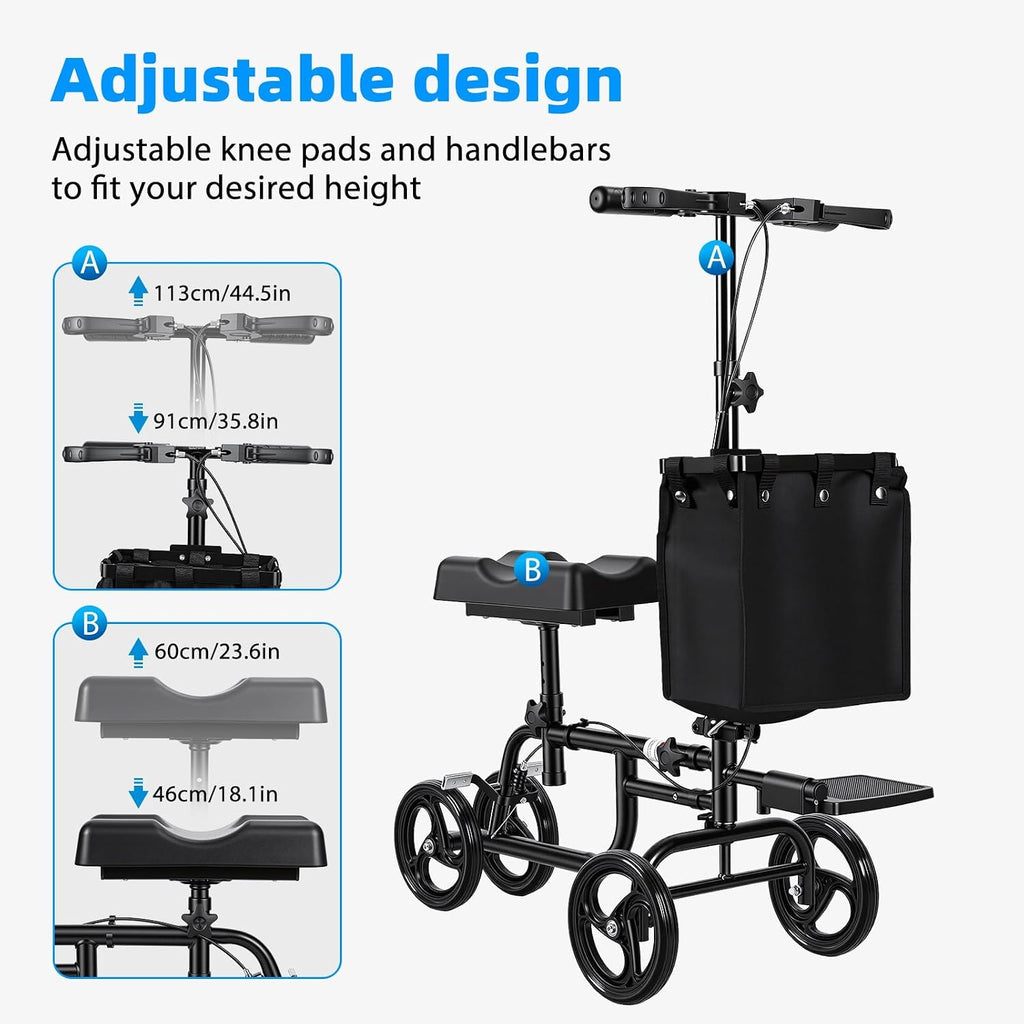 Knee Scooter for Adults, Foldable Knee Walker with Bag, Crutch Alternative