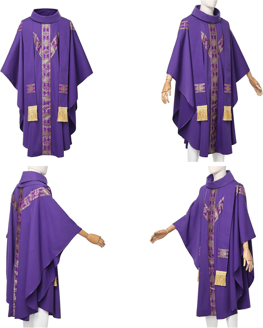 Clergy Elegance Church Vestments for Catholic Priests Chasuble Mass Apparel and Round Collar Robe With Pastor Stole
