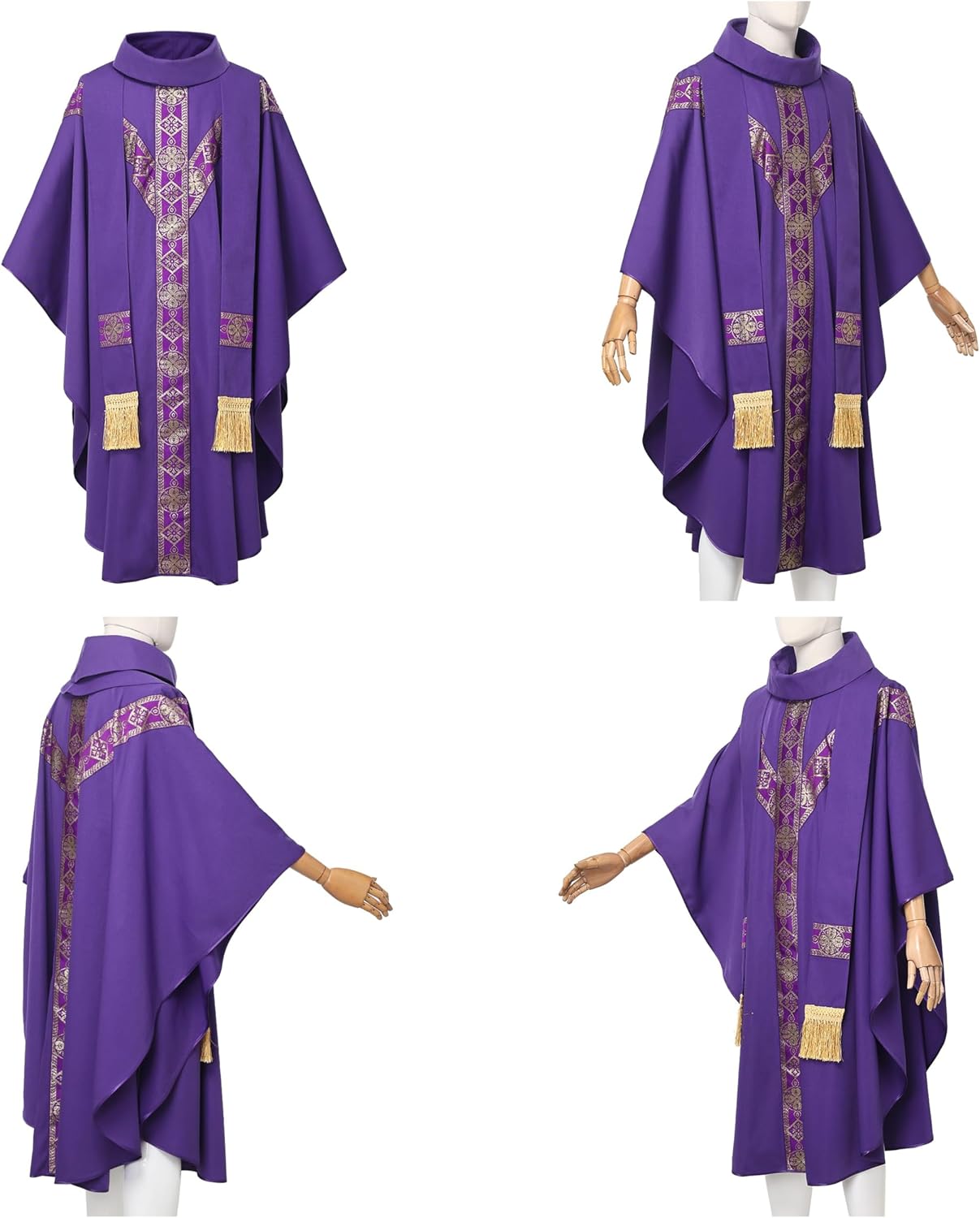 Clergy Elegance Church Vestments for Catholic Priests Chasuble Mass Apparel and Round Collar Robe With Pastor Stole