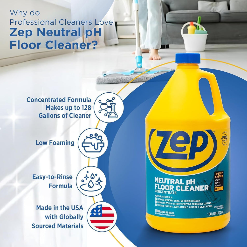 Neutral PH Industrial Floor Cleaner - 1 Gallon - ZUNEUT128 - Concentrated Pro Trusted All-Purpose Floor Cleaner (Pack