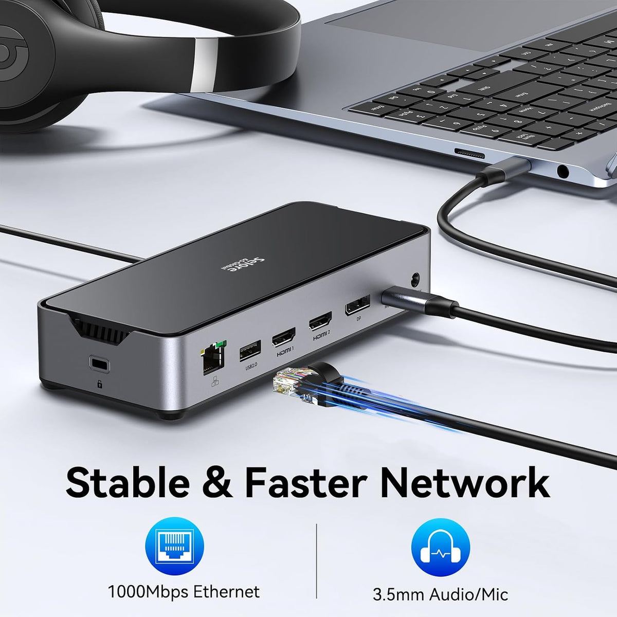 USB C Laptop Docking Station 3 Monitors,150W DC Power for Dell/Lenovo/HP | 2 HDMI DisplayPort 4K@144Hz,USB A