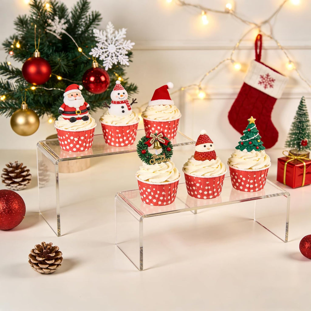 Acrylic Risers 8 Pcs (2 Sets), Clear Display Stands, 4 Sizes | Tiered Display, Clear Acrylic Stands for Perfume
