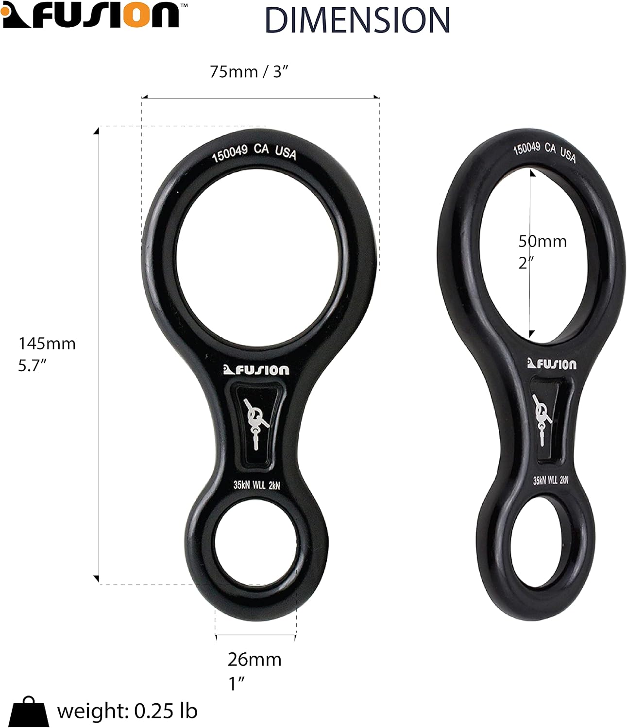 Climb Aluminum Descender - Figure 8 Descender Black