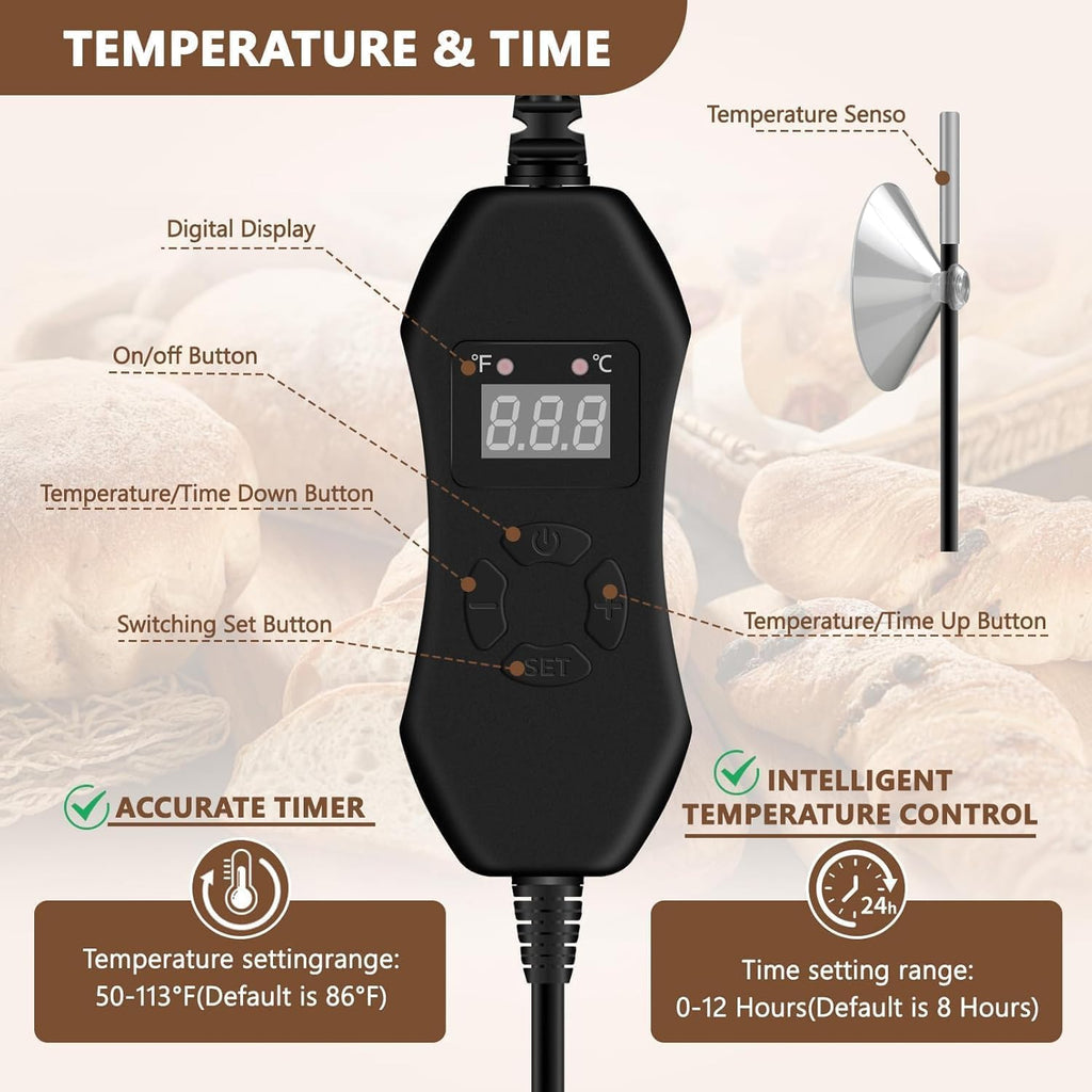 Bread Proofing Box,Folding Dough Proofing Warming Box with 50-113℉ Temp Control & 12h Timer, Proofer Oven for