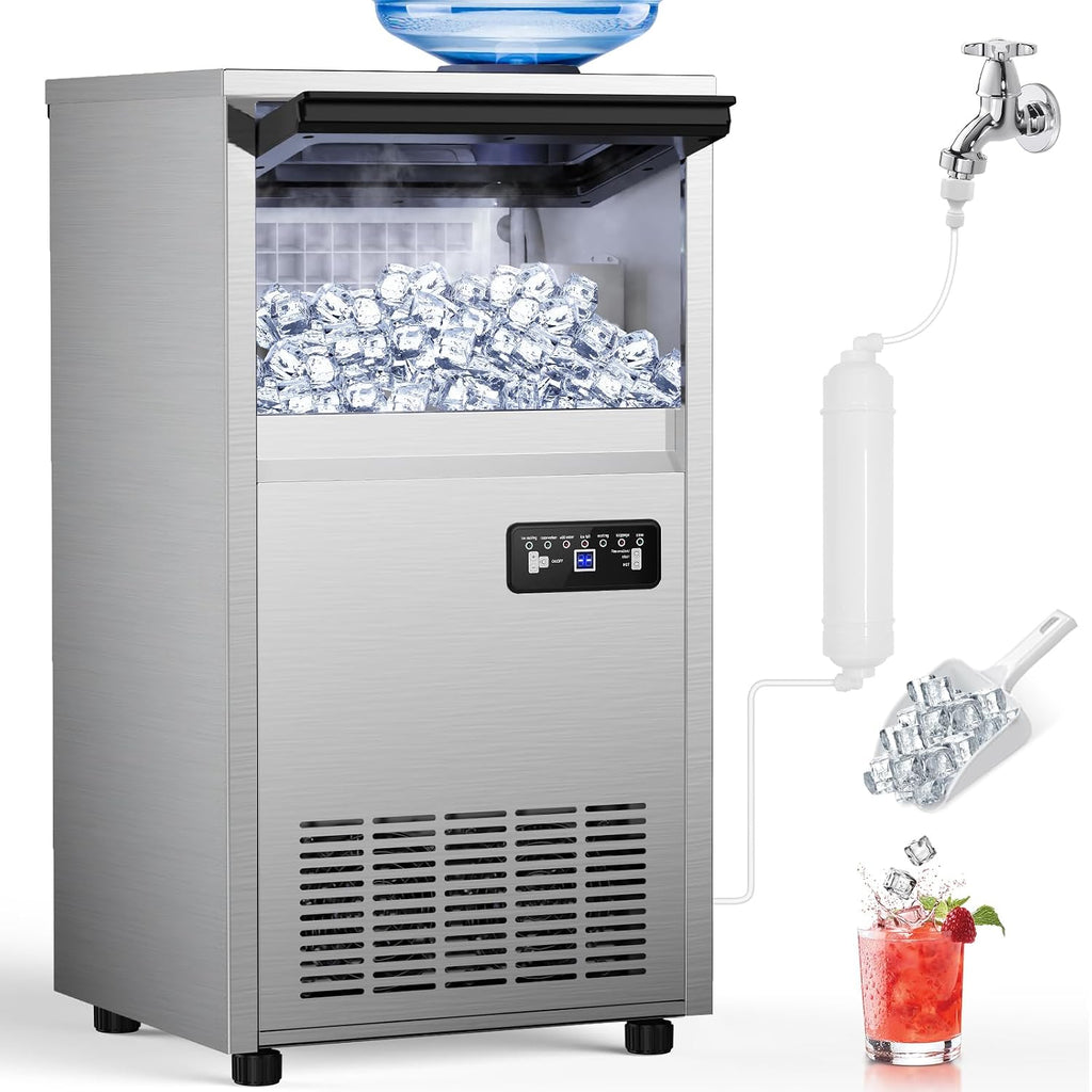 Commercial Ice Maker Machine 150LBS/24H,45Lbs Storage,2 Water Inlet Modes