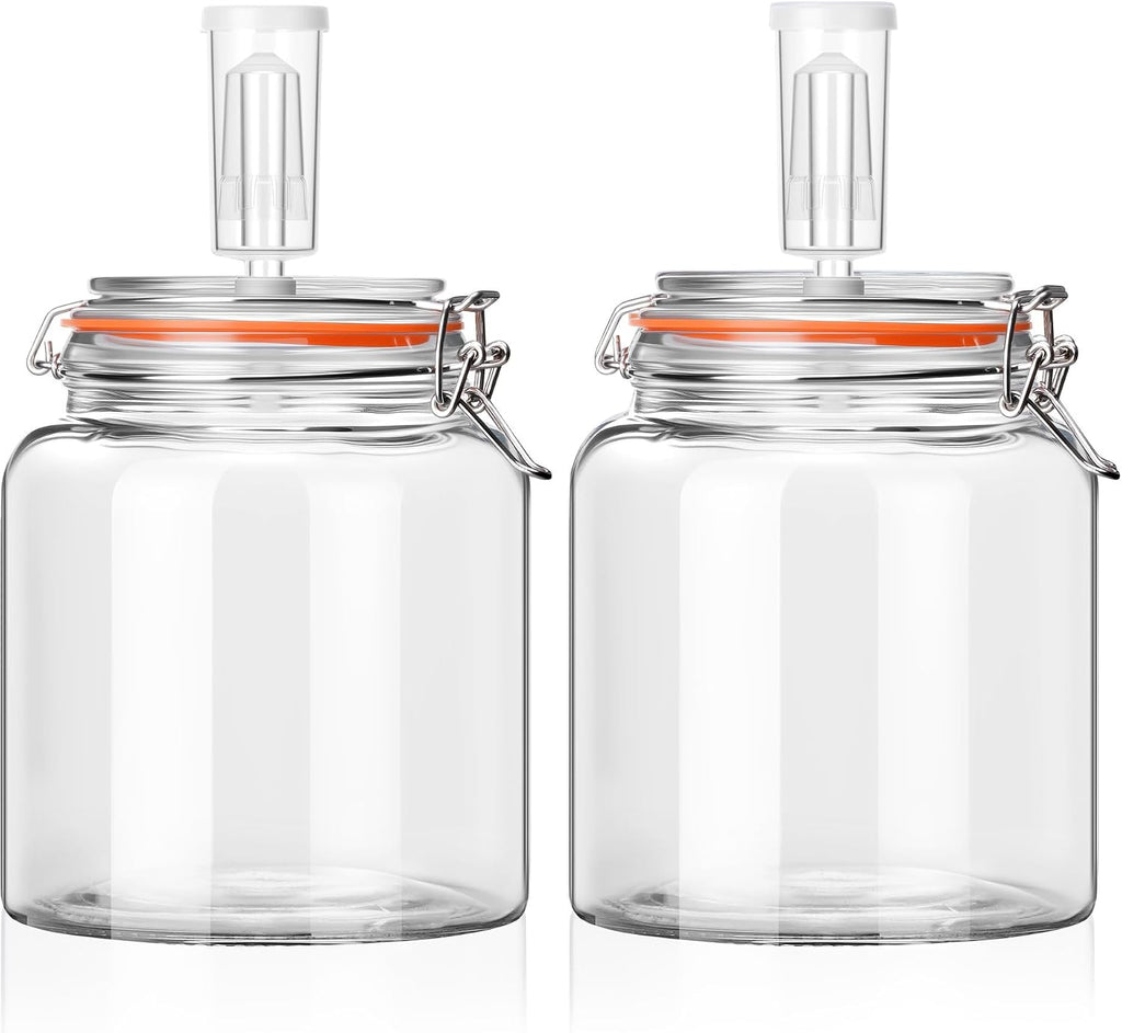 0.6 Gallon Fermentation Jars with Airlocks, 2 Pack Glass Kit | 4.2 inch wide mouth, small batch size