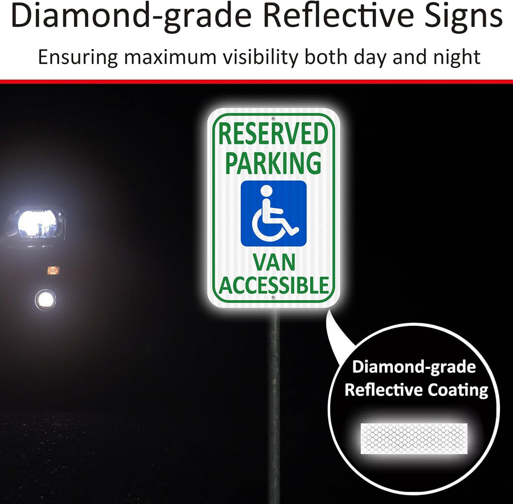 (2 Pack) Reflective Aluminum Reserved Parking Sign, 18" x 12" Heavy-duty Handicap Van Accessible Sign, Durable Metal