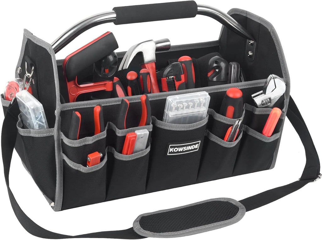 16 Inch Tool Bag, Electrician Tool Bag, Open Top Tool Bags, 26 Pockets Can Hold Many Tools, Steel Handle and