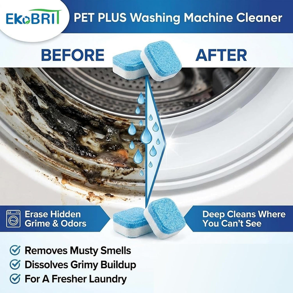 Upgraded Enzyme-Containing Washing Machine Cleaning Tablets for Pet Hair, Deep Cleaning, Suitable for Top-loading and