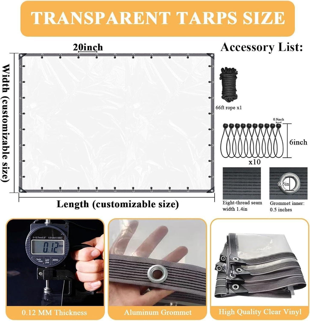 Clear Tarp 5x12 FT Waterproof Chicken Coop Cover Plastic Sheeting Grommets