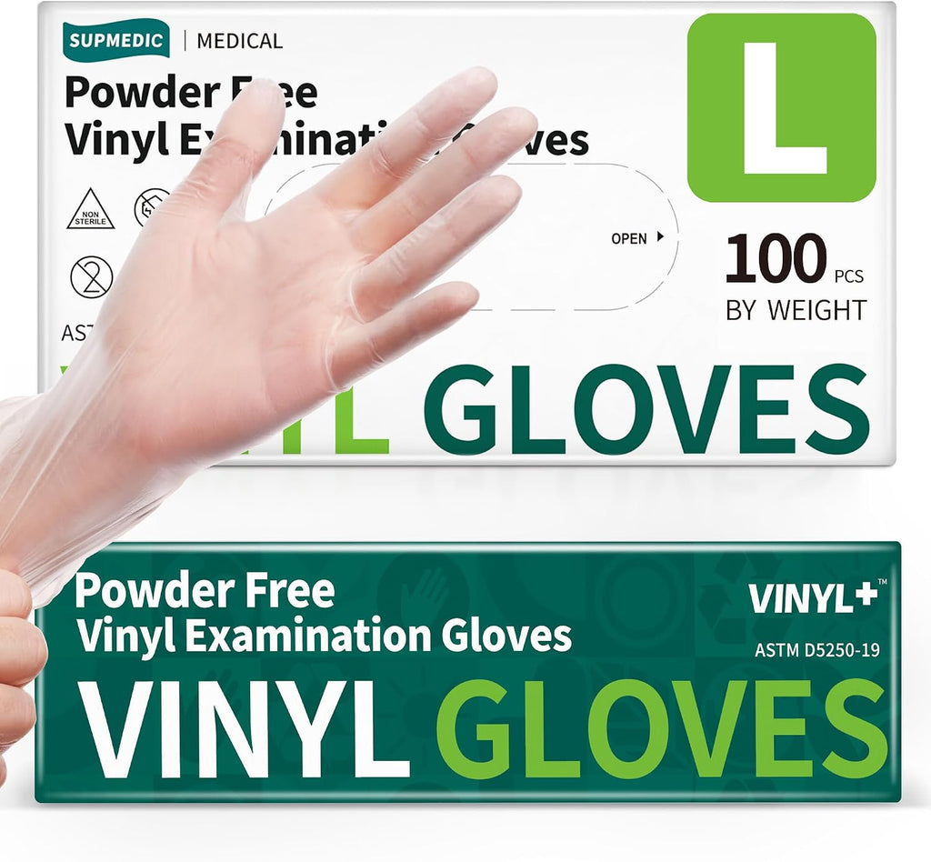 Vinyl Disposable Exam Gloves, Clear 4Mil Powder-Free Latex-Free Medical Food-Safe Cooking Cleaning Glove 100&1000 Ct