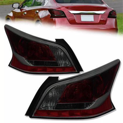 Halogen Tail Lights Compatible for 2013 2014 2015 Nissan Altima Sedan OE Brake Light Assembly Chrome Housing Smoked