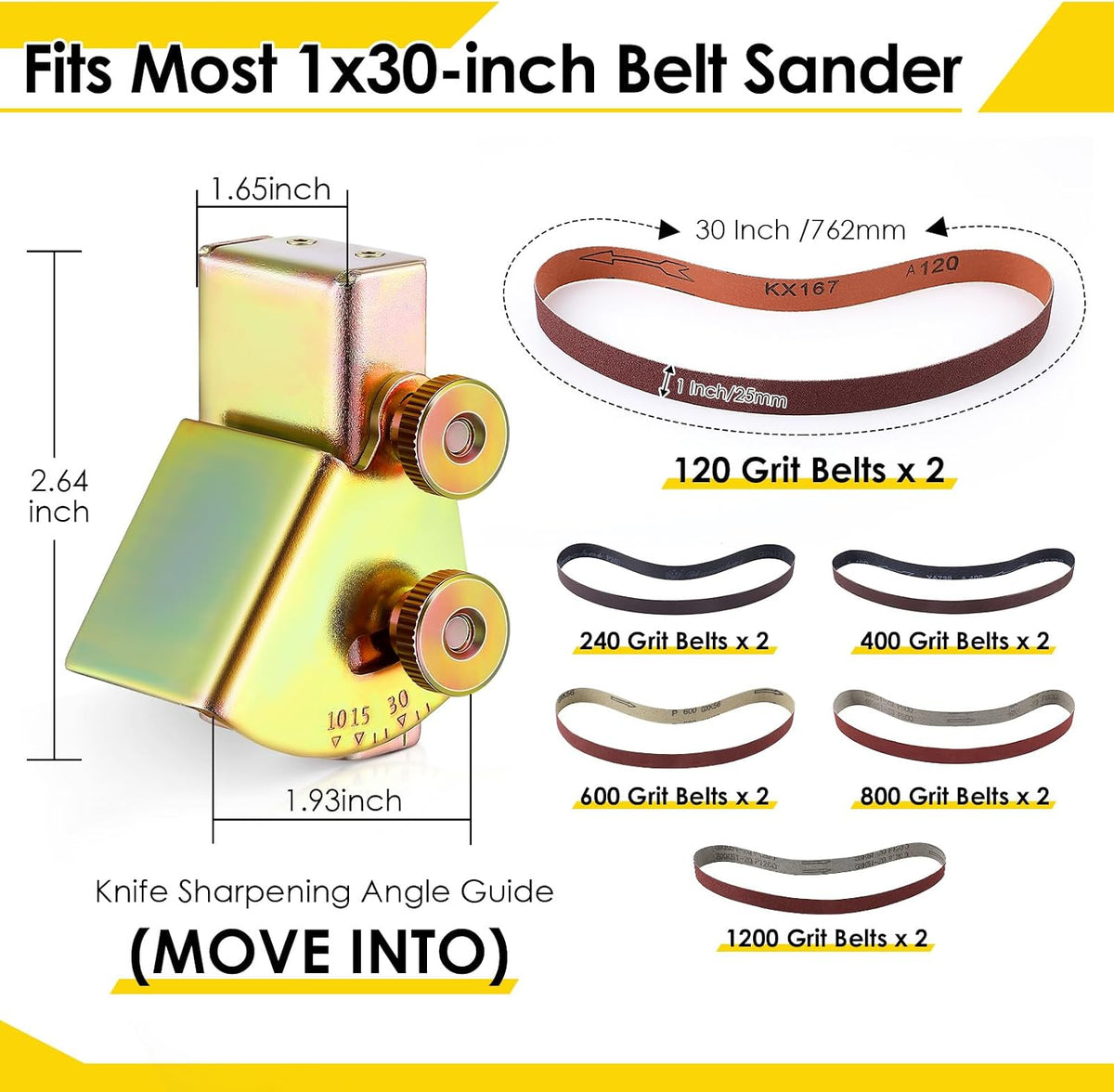Feekoon 12 Pack 1 x 30 Sanding Belts with Adjustable Knife Angle Guide