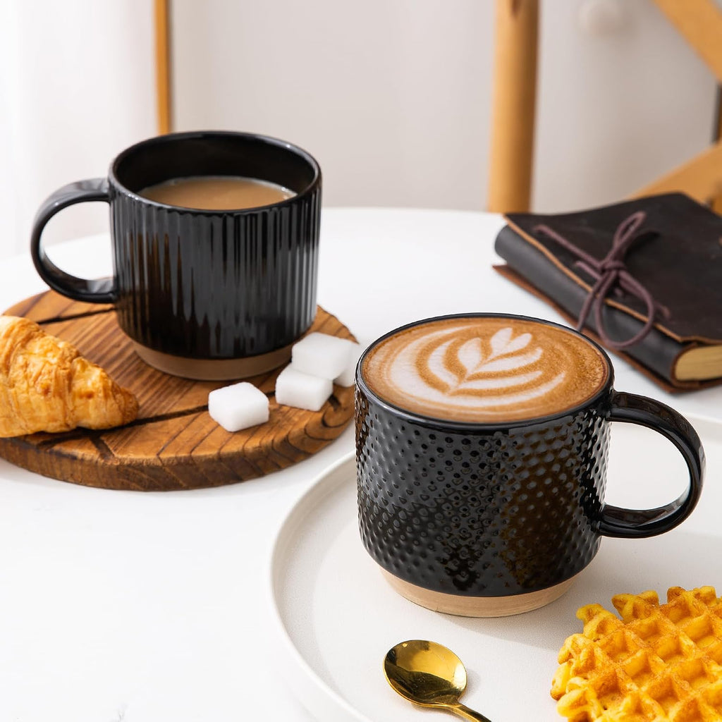 12oz Stackable Coffee Mugs with Stand, Ceramic Coffee Cups Set of 4