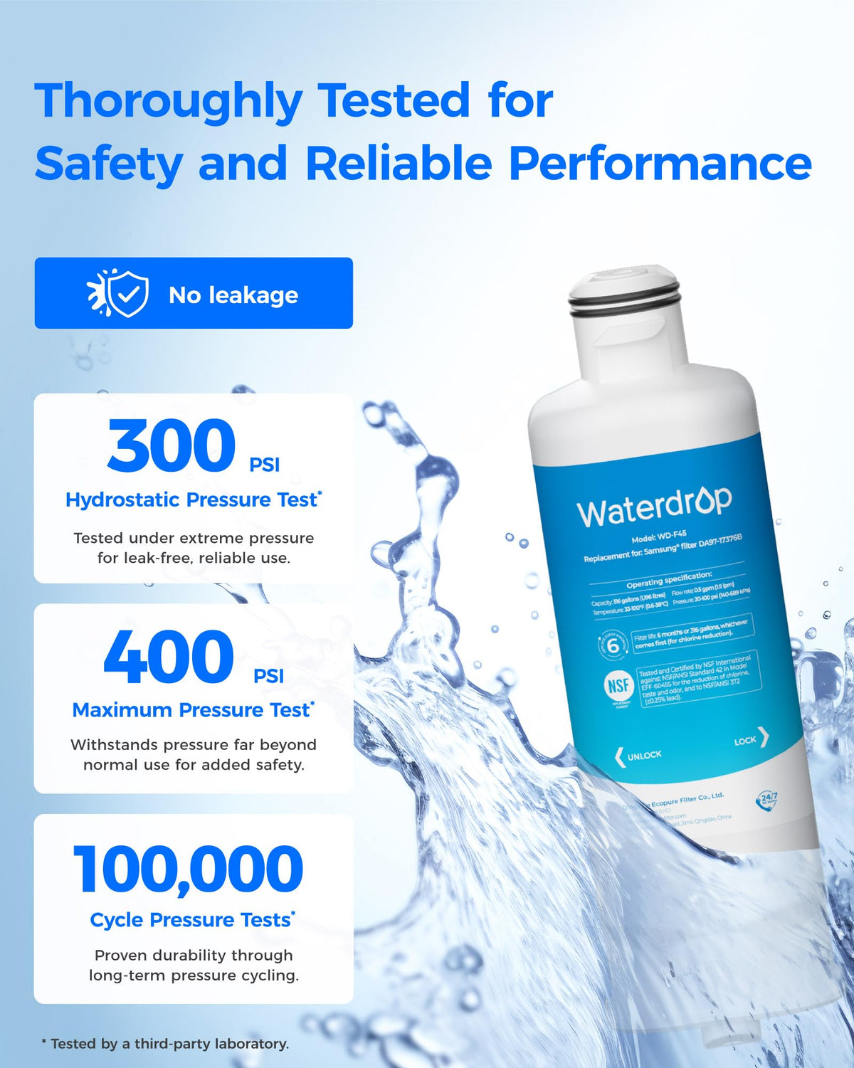 WD-F45 Water Filter, Replacement for Samsung DA97-17376B, 4 Pack