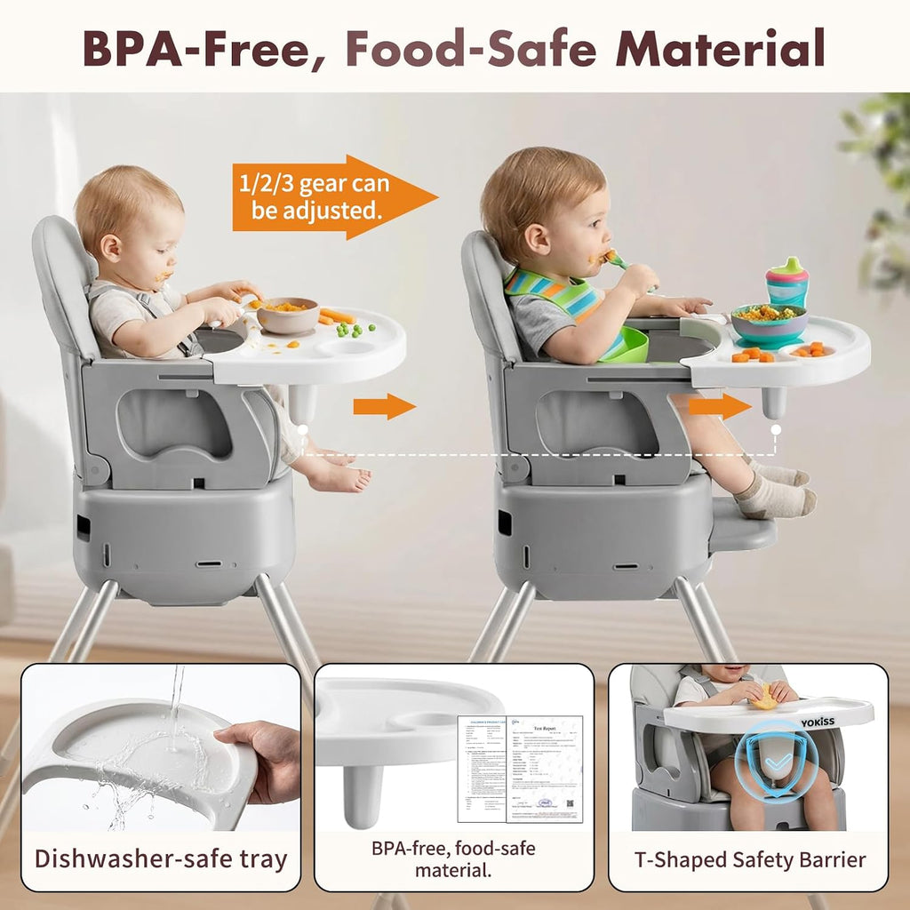 7-in-1 Convertible Baby High Chair for Baby and Toddler, Portable Travel High Chair Grow with Baby with Adjustable