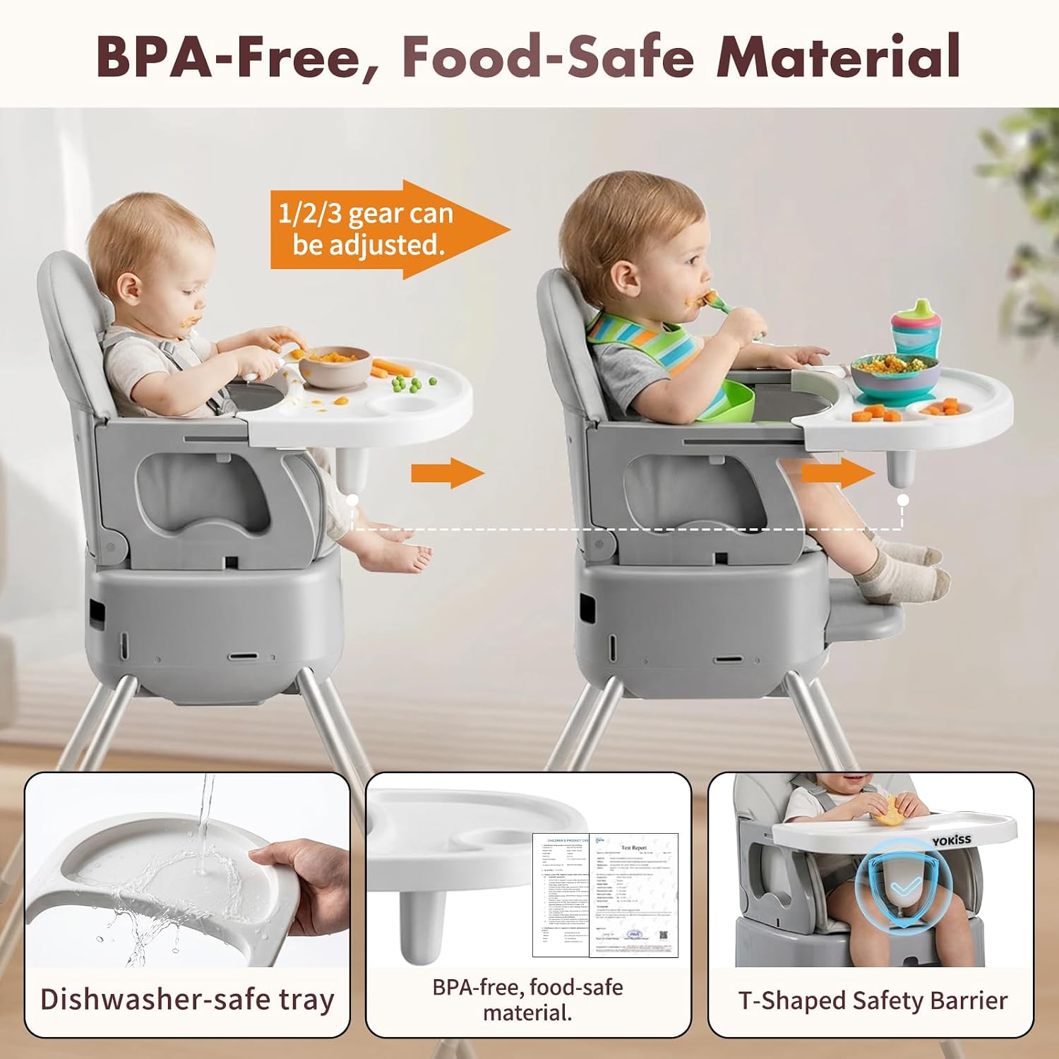 7-in-1 Convertible Baby High Chair for Baby and Toddler, Portable Travel High Chair Grow with Baby with Adjustable