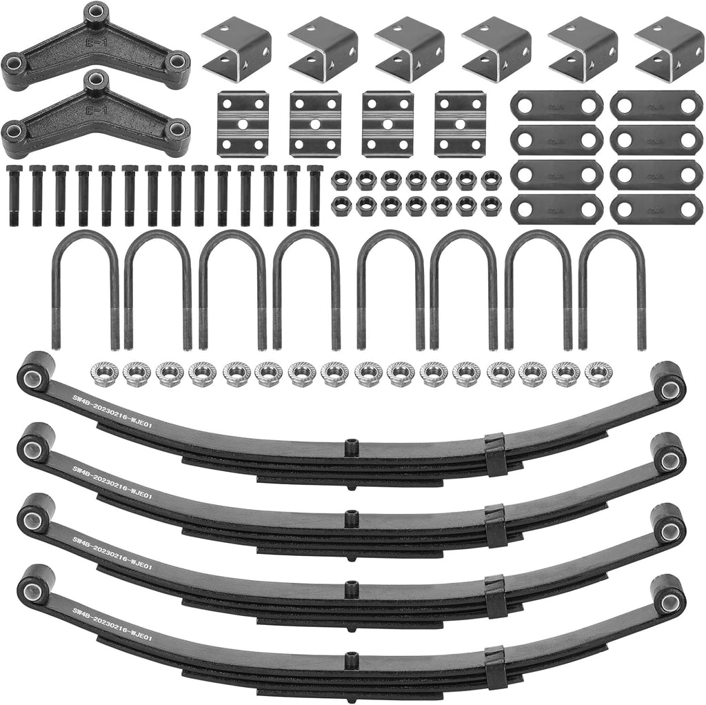 Tandem Trailer Leaf Spring 4 Leaf Double Eye 1750 lbs Cap for 3500 lbs Axle Suspension, Hanger & U-Bolt kit 25-1/4"