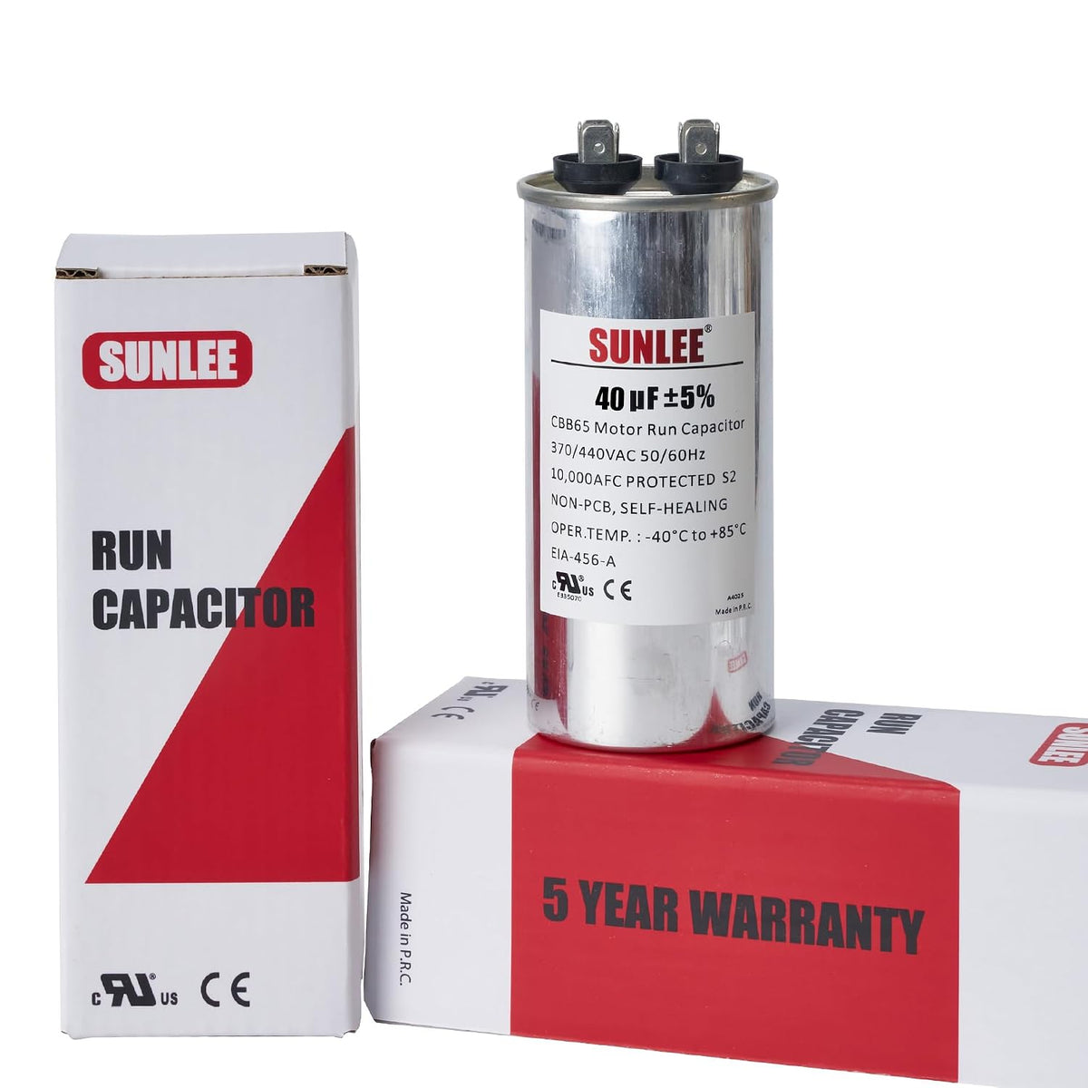 SUNLEE UL Recognized Single Run 40 uF (40 MFD) 370/440 VAC CBB65 Capacitor, 50/60 Hz, Reliable Replacement for AC Condenser Fan Motor, Heat Pump or Pool Pump