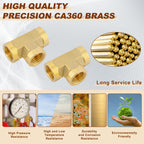 5PCS 1/4" NPT Female Brass Tee Fitting with Teflon Tape, 3-Way Pipe Fitting