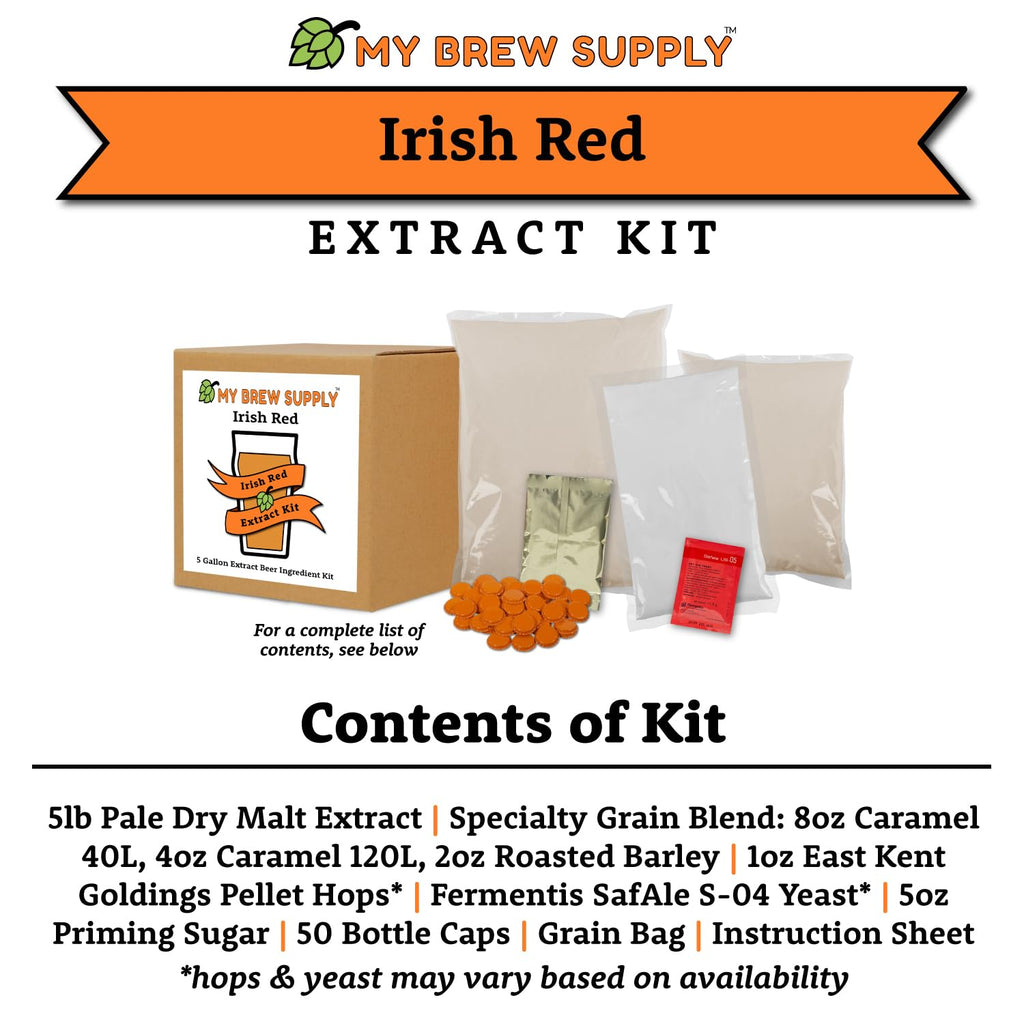 Irish Red Beer Extract Kit | Pale Dry Malt Extract | Caramel 40L & 120L | Roasted Barley | East Kent Goldings Pellet
