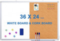 Magnetic White Board and Cork Board Combo, 36 X 24 inches Whiteboard Bulletin Combination Board, Wall Mounted Dry