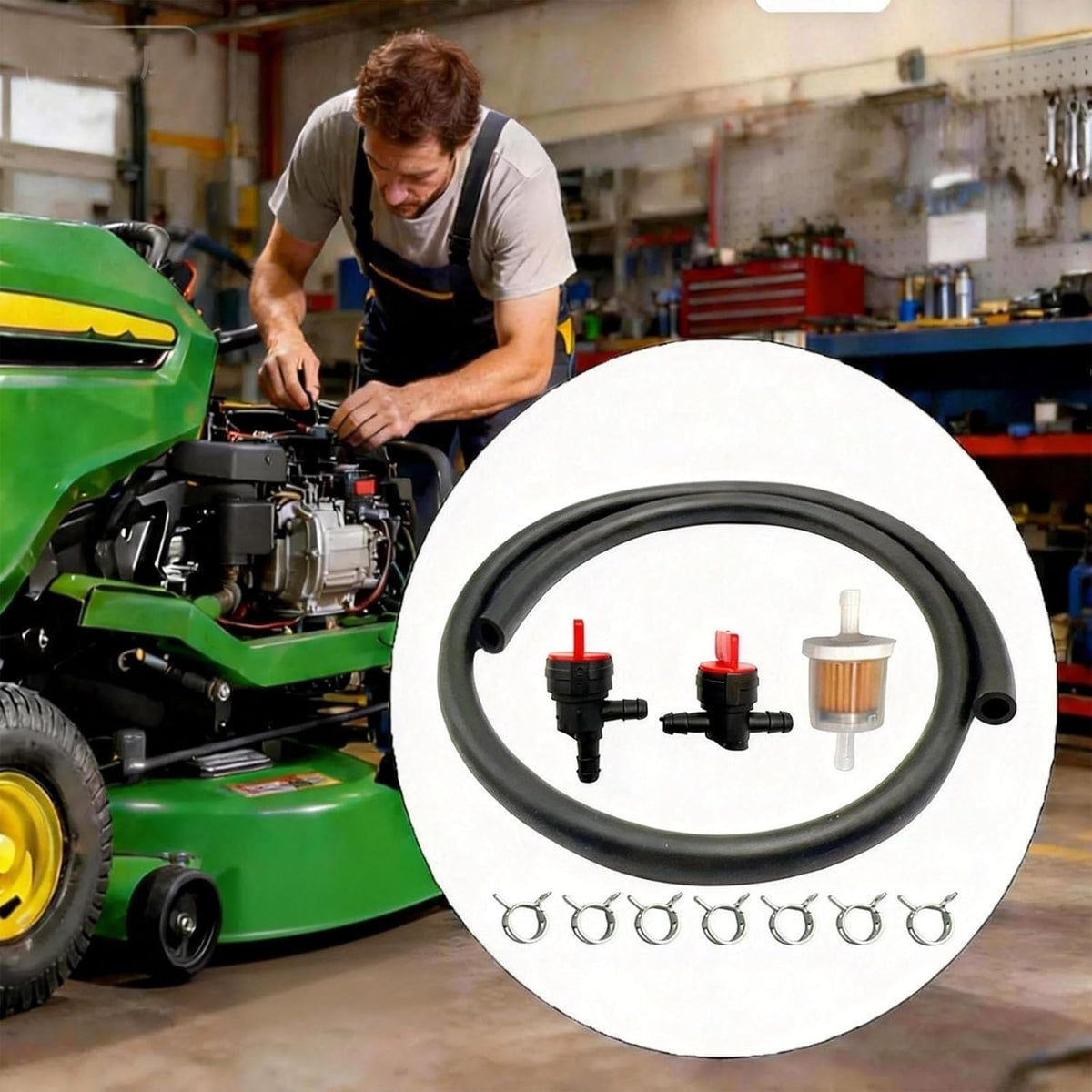 Fuel Line with Fuel Shut Off Valve Fuel Filter Lawn Mower Compatible with BS 791766 698183 698180 691050 394302 798512 809499