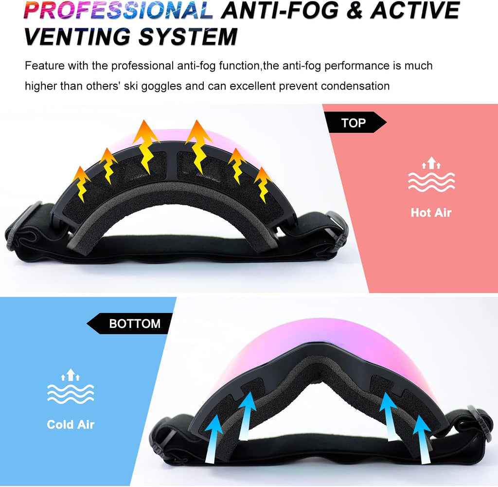 Ski Goggles for Men Women & Youth - Anti Fog UV400 Protection Snowboard Snow Skiing Goggles for Adult