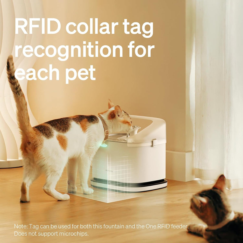 Cats Water Fountain for Multi Cats, Cat Fountain with RFID Recognition Each Pet, 3L/101oz Pump-Free Cat Water