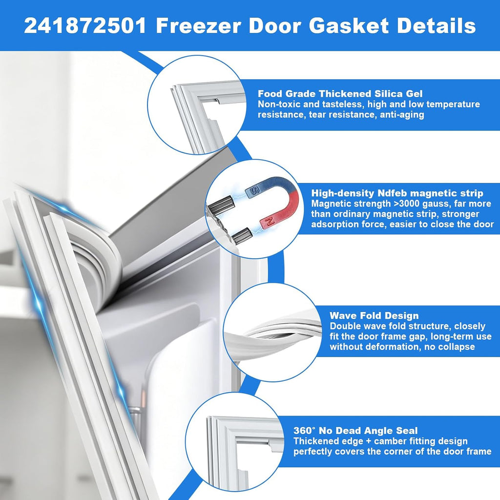 Upgraded 241872501 Refrigerator Freezer Door Gasket | Compatible with Frigidaire Crosley and Kenmore, Refrigerator