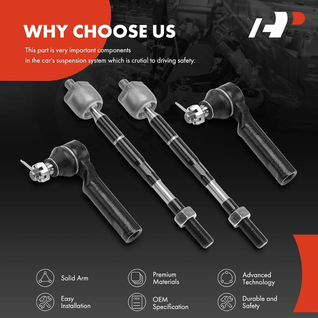 A-Premium Front Inner & Outer Tie Rod End Kit Fix Uneven Tire Wear