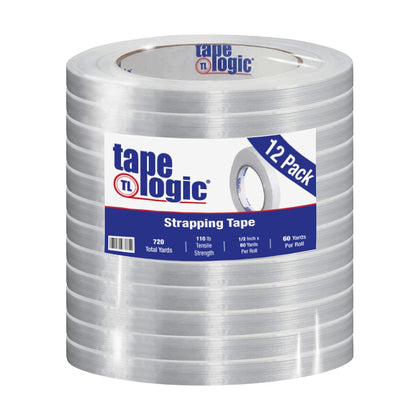 Tape Logic 1/2 Inch x 60 Yards, Reinforced Glass Filament Strapping Tape, Clear, for Light-Duty Bundling, Shipping
