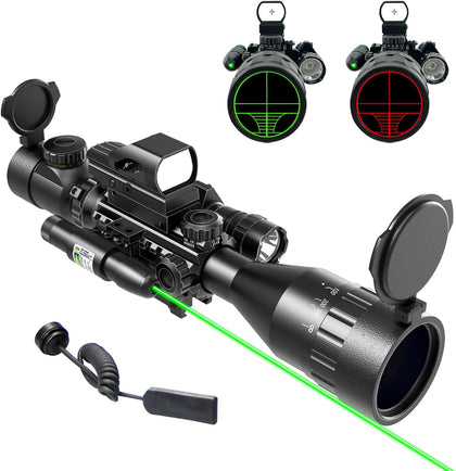 4-12&16X50 AO Rifle Scope Red/Green Illuminated Range Finder Reticle W/Green Laser - Holographic Reflex Red Dot Sight