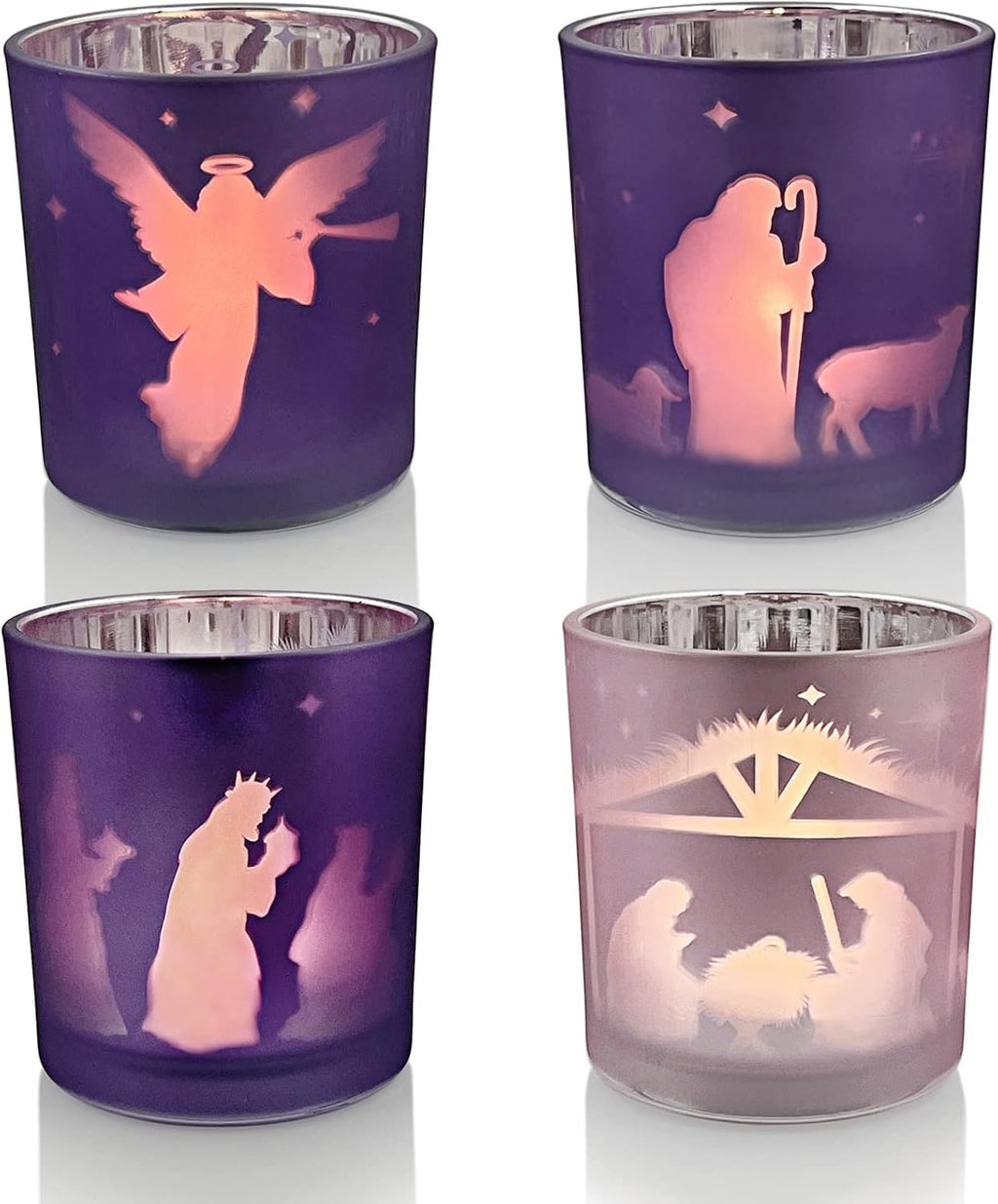 Advent Candle Holder Set of 4, Christian Decoration Votive Candle Holders, Glass Tealight Holders for Christmas Table
