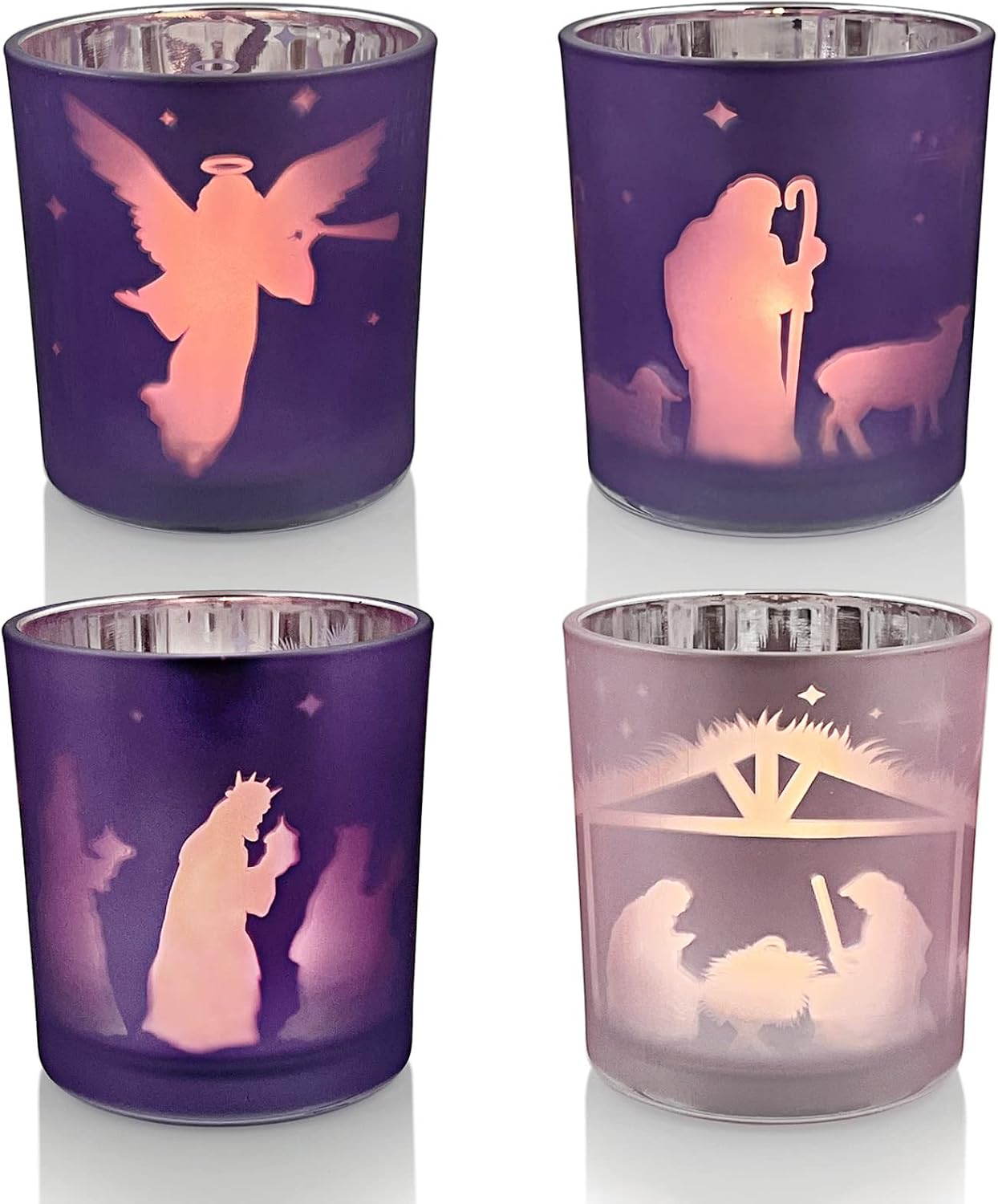 Advent Candle Holder Set of 4, Christian Decoration Votive Candle Holders, Glass Tealight Holders for Christmas Table