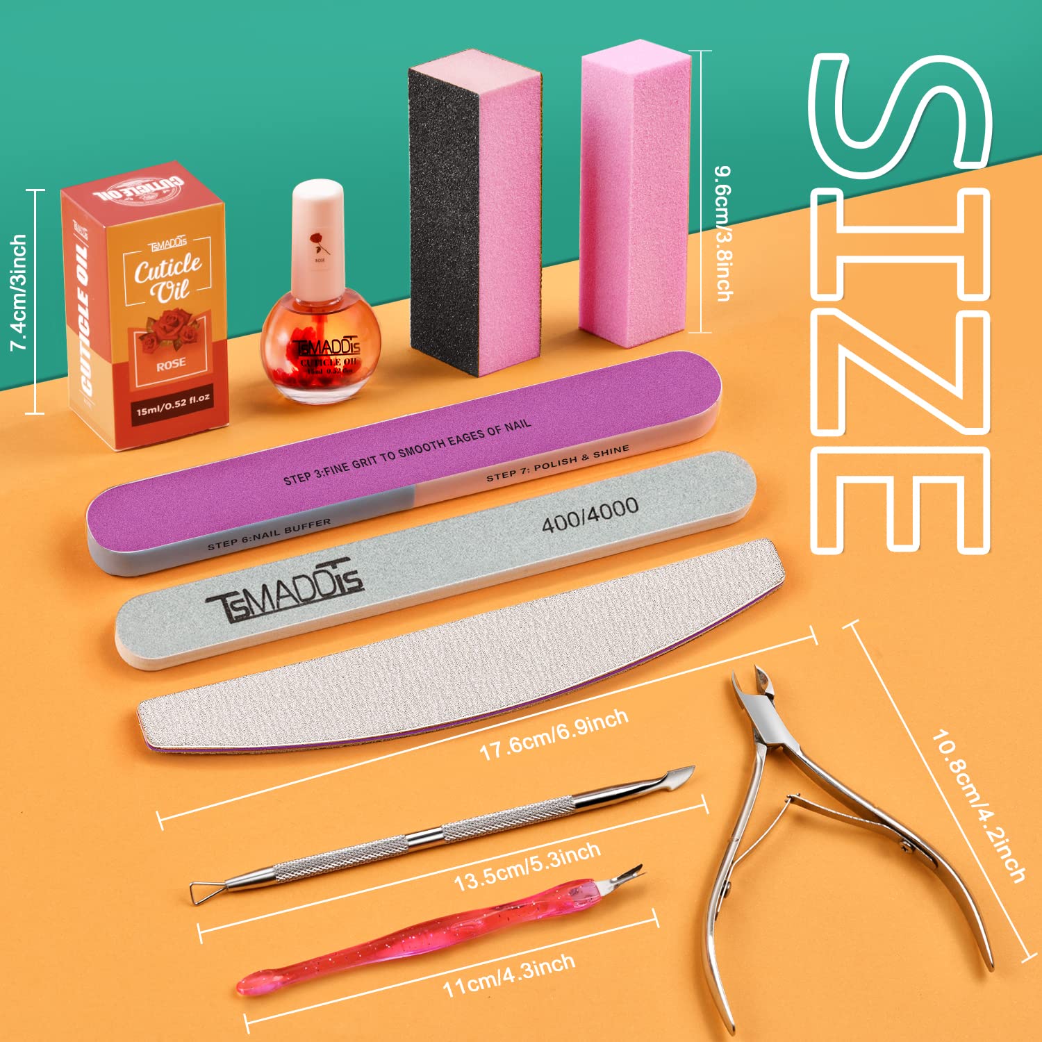 Manicure Tools Kit Nail Care Kit with 3 pcs Files, 2 pcs Buffer Blocks, 2 Polishing Buffers, Cuticle Nipper, Pusher