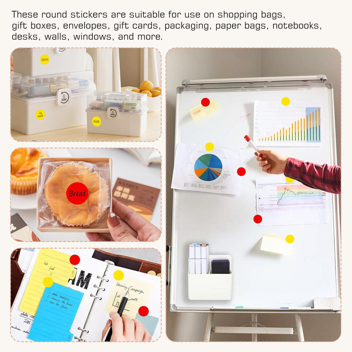 1 Inch Round Adhesive Color-Code Dot Stickers,2Rolls/2000 per Roll dots Label Dispenser Box,Yellow/Red Circle