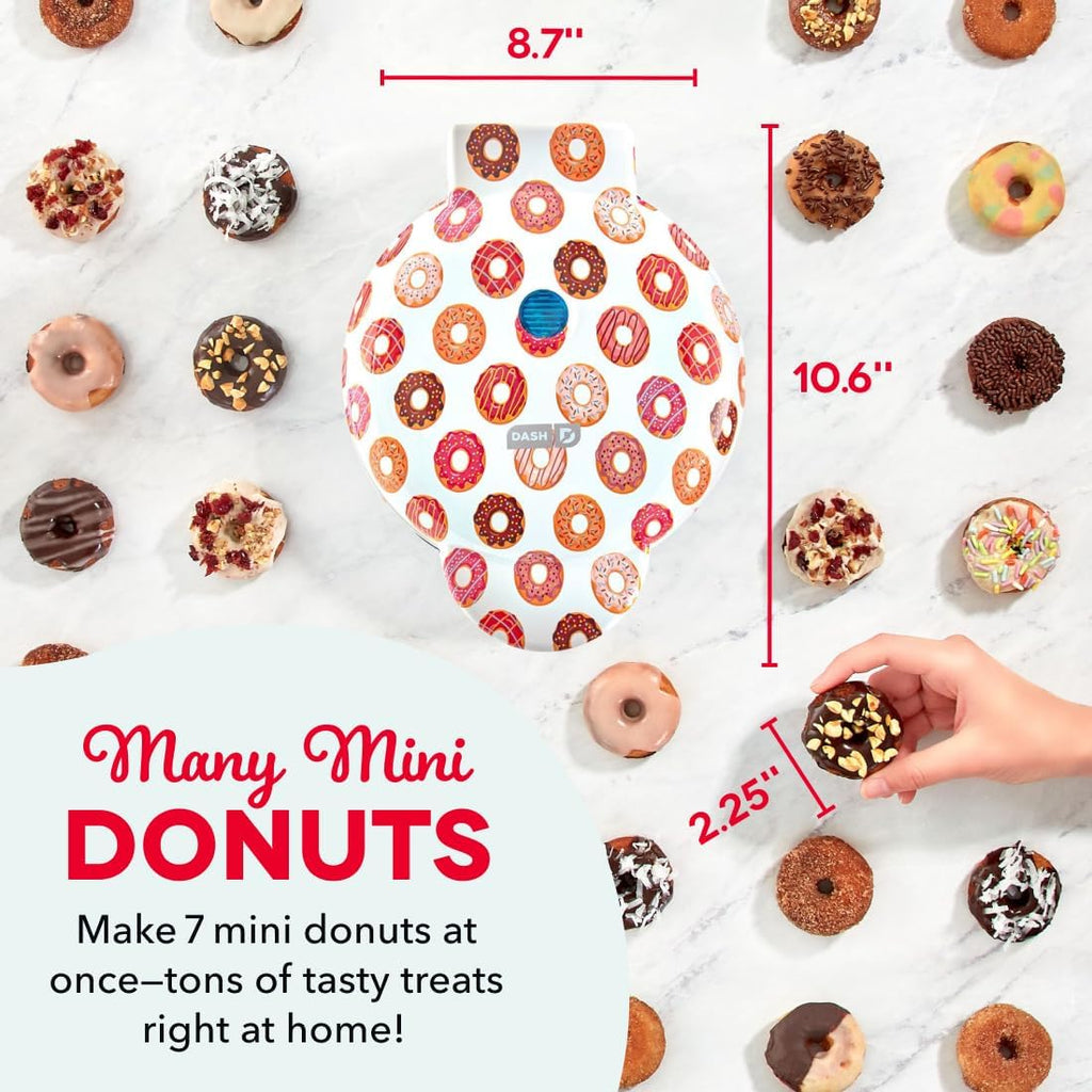 Mini Donut Maker Machine for Kid-Friendly Breakfast, Snacks, Desserts & More with Non-stick Surface, Makes 7