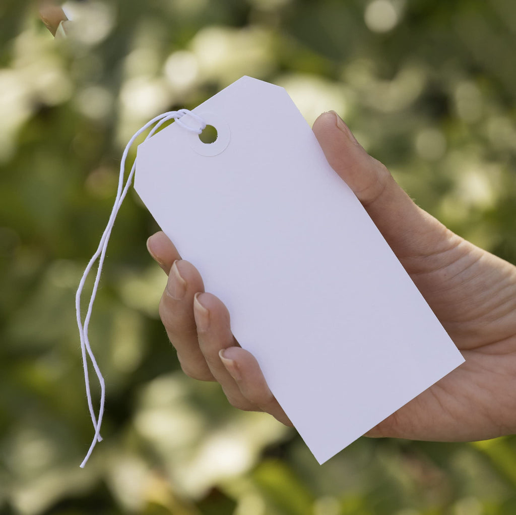 100 White Shipping Tags #5 with String Attached, 4 3/4" x 2 3/8"