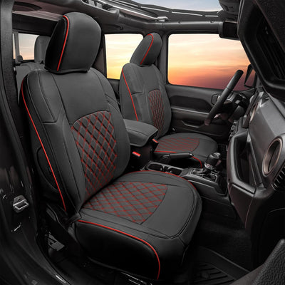 GIANT PANDA Gladiator Seat Covers Custom Fit for Jeep Gladiator 2020-2026 Without Rear Cup Holder JT Sport Rubicon Mojave Willys Freedom,Black+Red Line