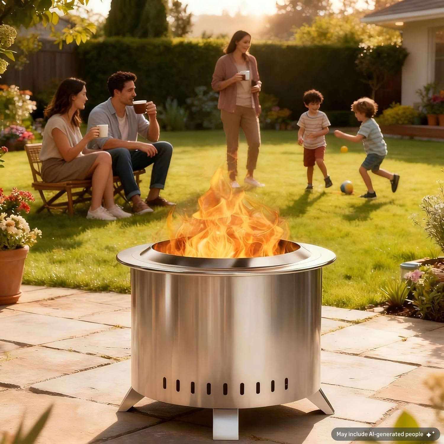 22 Inch Smokeless Fire Pit with Ash Pan Outdoor Stainless Steel