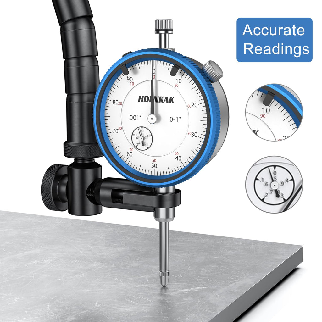 HDLNKAK Dial Indicator 0-1'' with Magnetic Base Includes Flex Arm (Blue)