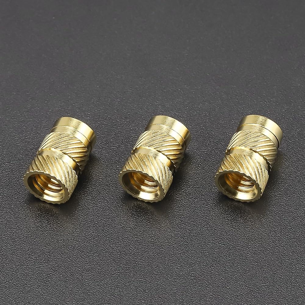 #6-32 Brass Threaded Inserts (60-Pack), Heat Set Knurled Nuts for 3D Printing & Plastics, 5/32" Height, Female Threaded Brass Inserts