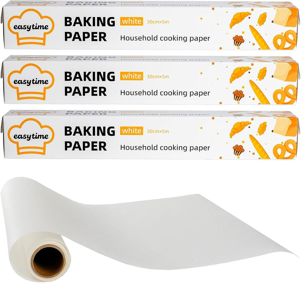 Unbleached Parchment Paper Roll for Baking 12in x 49ft, 3 Pack of 12in x 16.3FT, Parchment Paper Built-in Metal